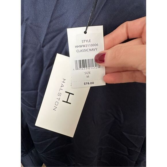 Halston Women's Cowl Neck Draped Blouse Navy Blue Size Medium NWT - Picture 6 of 7